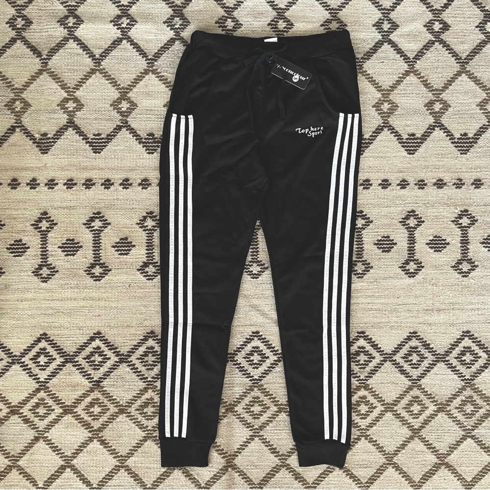 MOONCOLOUR Black with White Stripes Jogging Harem Pants With Pockets